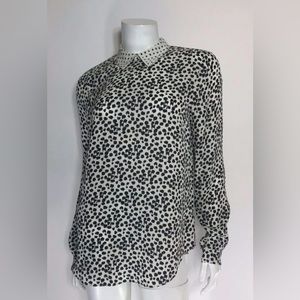 ALC silk spotted black & white blouse with a back V cut out. Size Small